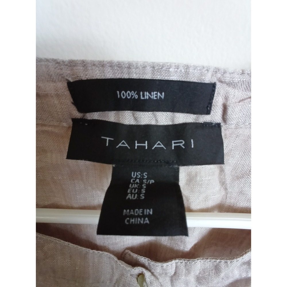 Tahari Linen Blouse Womens Small Beige Excellent Dolman Sleeve Button Up Top - Picture 3 of 6